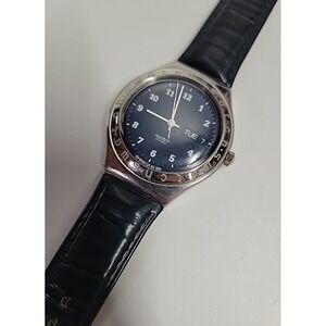 Vintage Swatch Irony Big Blue Road Watch w. Blue Leather Band Swiss Made AG 1995